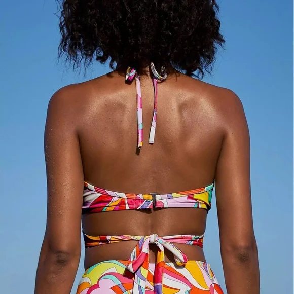 Carmen Marc Valvo by BOSTON PROPER Underwire Wrap Sunset Waves Print Bikini Top - Picture 3 of 13